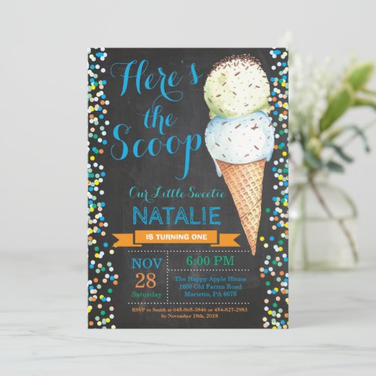 Ice Cream Verjaardag Uitnodiging Zomer Krijtbord (Staand voorkant)