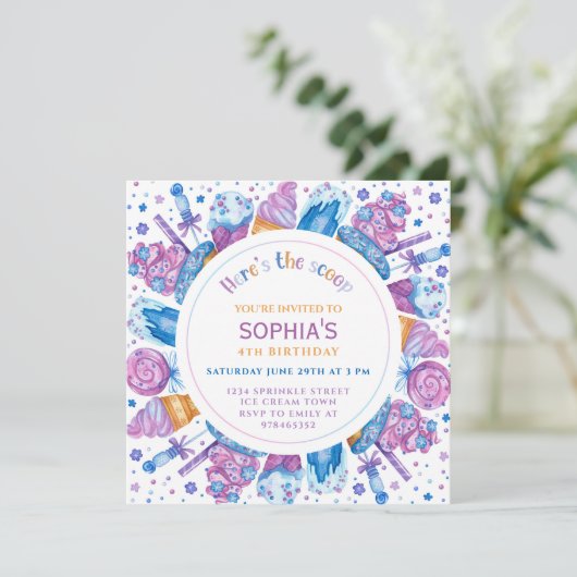 Ice Cream Verjaardags Meisjes Kinder Hier is de Sc Kaart (Staand voorkant)