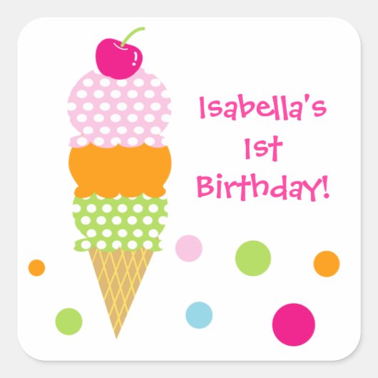Ice Cream Verjaardagsfeestje Favor Sticker label (Voorkant)