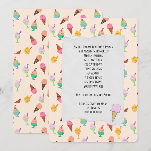 Ice Cream verjaardagsfeestje kegels uitnodiging (Voorkant / Achterkant)