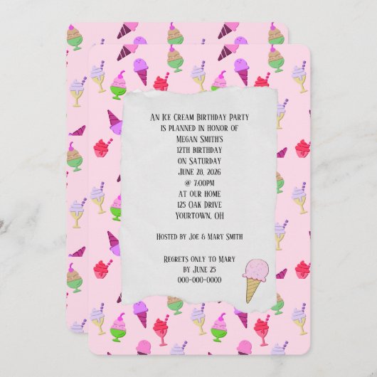 Ice Cream verjaardagsfeestje kegels uitnodiging (Voorkant / Achterkant)