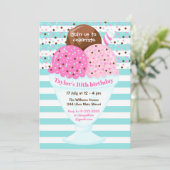 Ice Cream Verjaardagsfeestje Roze en Turquoise Kaart (Staand voorkant)