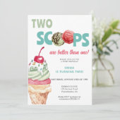 Ice Cream verjaardagsuitnodiging Twee schepjes Kaart (Staand voorkant)