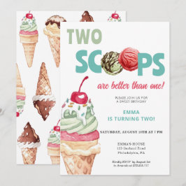Ice Cream verjaardagsuitnodiging Twee schepjes Kaart
