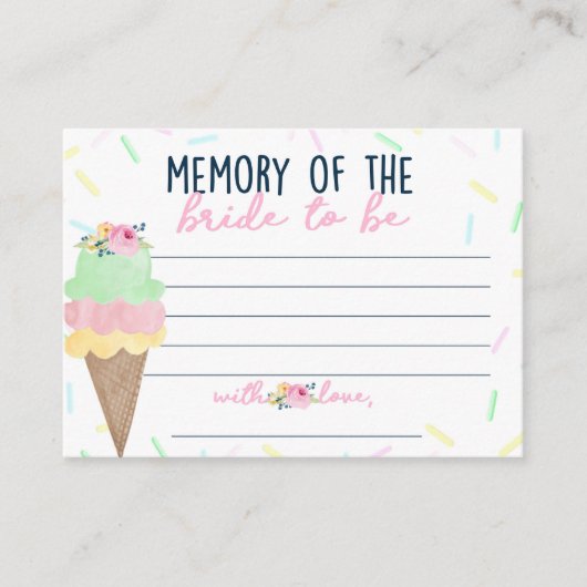 Ice Cream Vrijgezellenfeest Geheugen van de bruid  Advieskaart (Voorkant)