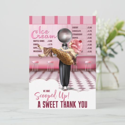 Ice cream Vrijgezellenfeest geschept omhoog dank u Bedankkaart (Staand voorkant)