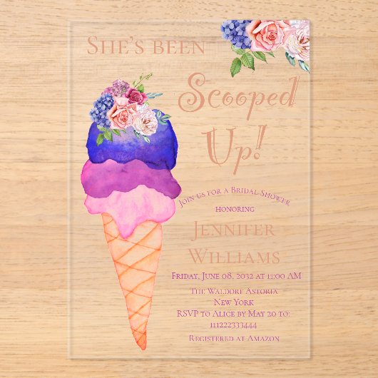 Ice Cream Vrijgezellenfeest Ze is opgeslokt. Acryl Uitnodigingen (Voorkant)