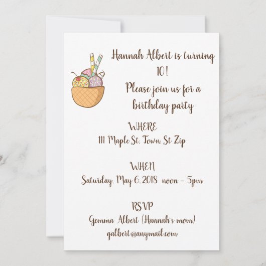 Ice Cream Waffle Cone Party nodigt uit Kaart (Achterkant)
