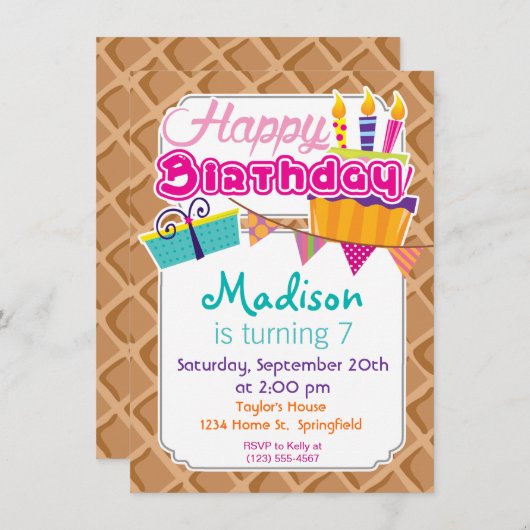 Ice Cream Waffle Kegel Patroon Kaart (Voorkant / Achterkant)