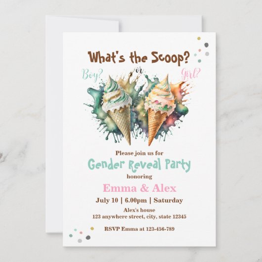Ice Cream Waffle Wat is de Scoop Gender Reveal Kaart (Voorkant)