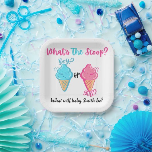 Ice Cream Wat is de Scoop Gender Reveal Custom Papieren Bordje (Feest)