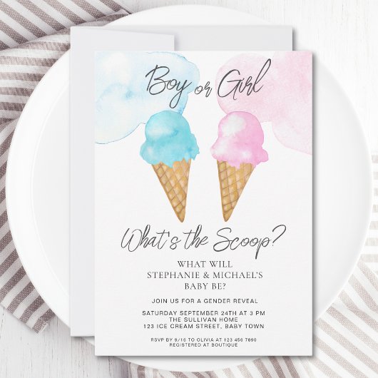 Ice Cream Wat is de Scoop Gender Reveal Party Kaart