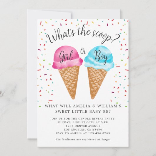 Ice Cream Wat is de Scoop Gender Reveal Party Kaart (Voorkant)