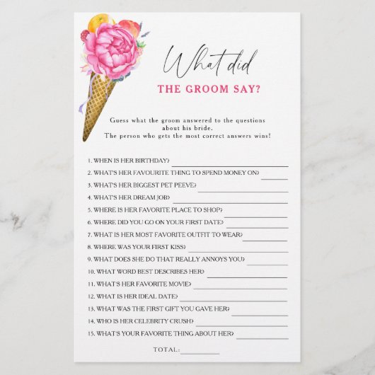 Ice cream - Wat zei de bruidegom bruidsspel (Voorkant)