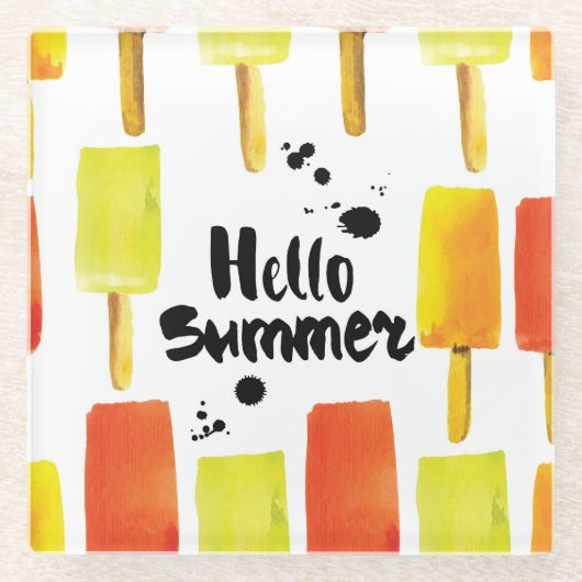 Ice Cream: Waterverf Glazen Onderzetter (Voorkant)