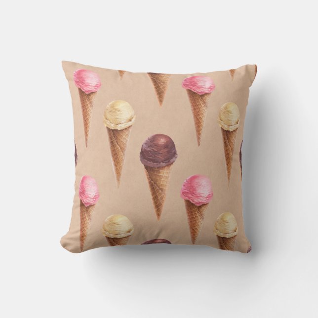 Ice Cream Waterverf Naadloze Illustratie Kussen (Voorkant)
