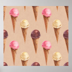 Ice Cream Waterverf Naadloze Illustratie Poster
