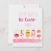Ice Cream Waterverf Party-uitnodiging Kaart (Voorkant)