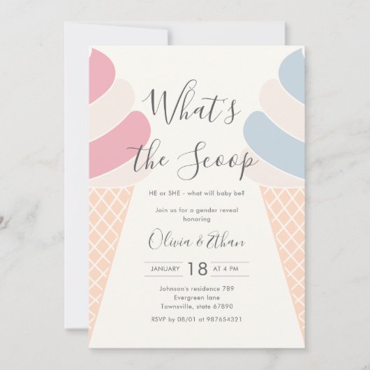 Ice Cream What's The Scoop Pastel Genderonthulling Kaart (Voorkant)