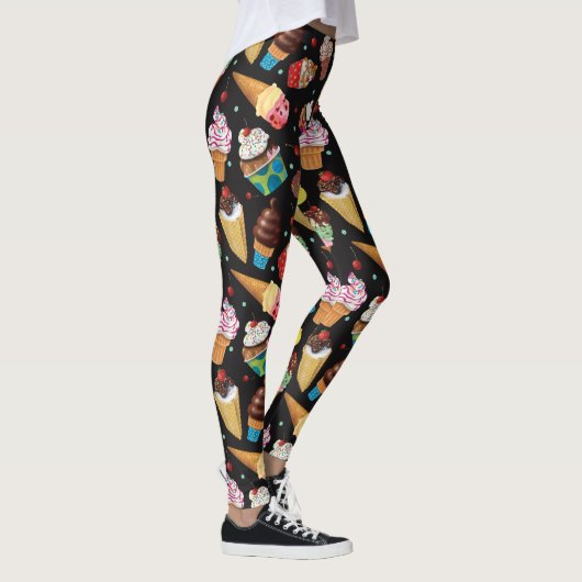 Ice Cream Whimsical Patterted Leggings Black (Rechts)