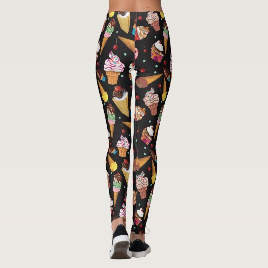 Ice Cream Whimsical Patterted Leggings Black (Achterkant)