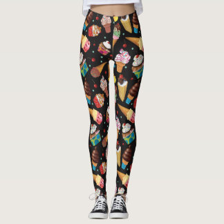 Ice Cream Whimsical Patterted Leggings Black