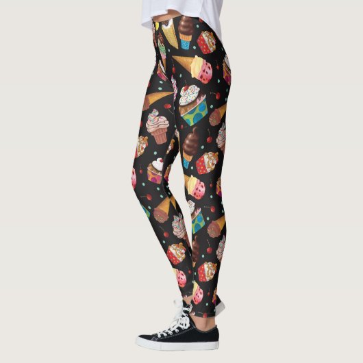 Ice Cream Whimsical Patterted Leggings Black (Links)