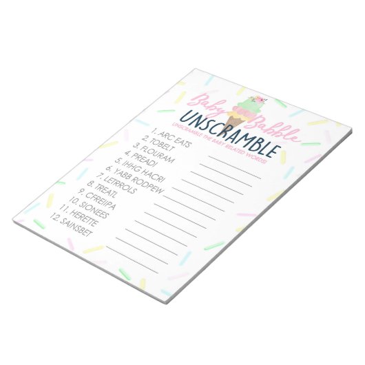 Ice Cream Word Unscramble Baby shower Game Pack Notitieblok (Schuin)