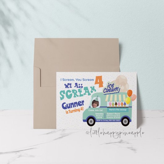 Ice Cream You Scream Fourth Birthday Invitations Kaart