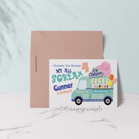 Ice Cream You Scream Fourth Birthday Invitations Kaart