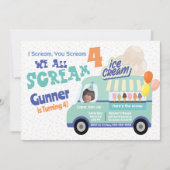 Ice Cream You Scream Fourth Birthday Invitations Kaart (Voorkant)