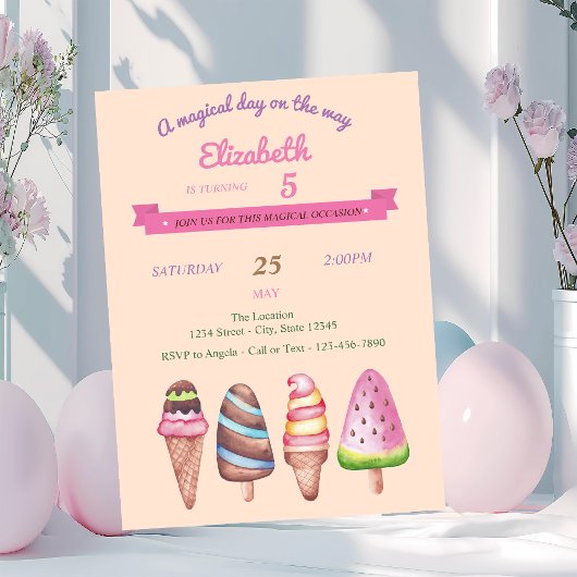 Ice Creams , Cones Birthday Invitation Kaart
