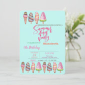 Ice Creams Cones Summer Birthday Party Kaart (Staand voorkant)