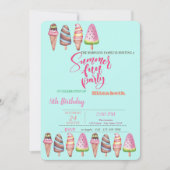 Ice Creams Cones Summer Birthday Party Kaart (Voorkant)