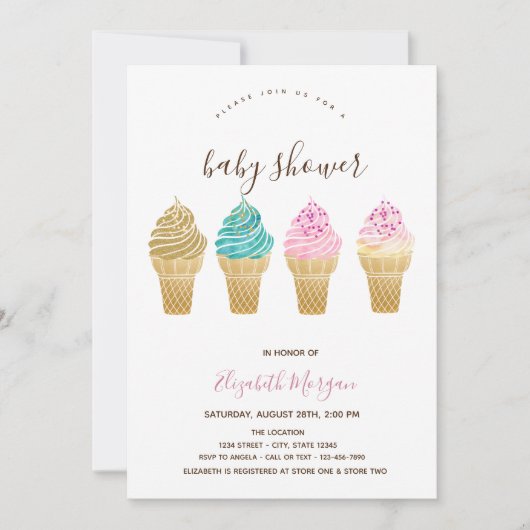 Ice Creams roze gestreept Baby shower Kaart (Voorkant)