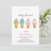 Ice Creams roze gestreept Baby shower Kaart (Staand voorkant)