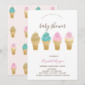 Ice Creams roze gestreept Baby shower Kaart (Voorkant / Achterkant)