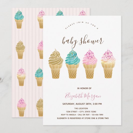 Ice Creams roze gestreept Baby shower Kaart (Voorkant / Achterkant)