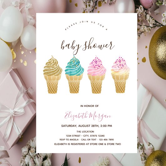Ice Creams roze gestreept Baby shower Kaart