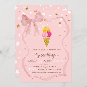 Ice Creams Stars Pink Bow Baby shower Kaart