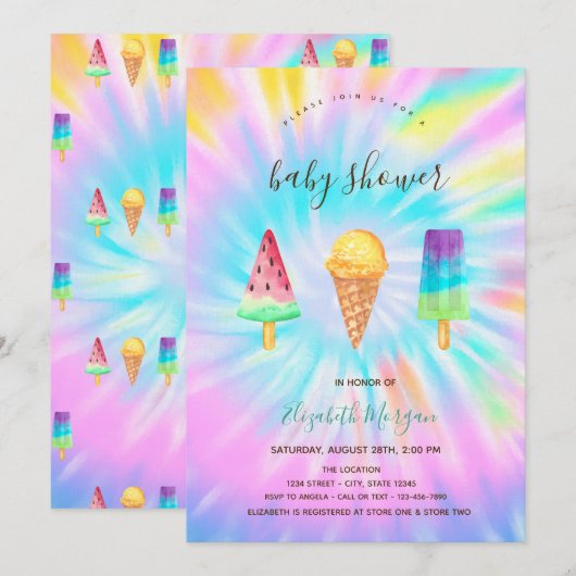 Ice Creams Summer Tie Dye Baby shower Kaart (Voorkant / Achterkant)