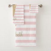 Ice crème Baby Elephant roze stripes Bad Handdoek (Insitu)