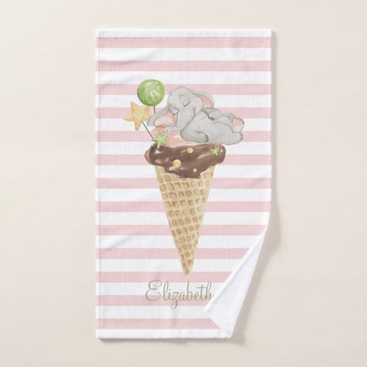 Ice crème Baby Elephant roze stripes Bad Handdoek (Handdoek)