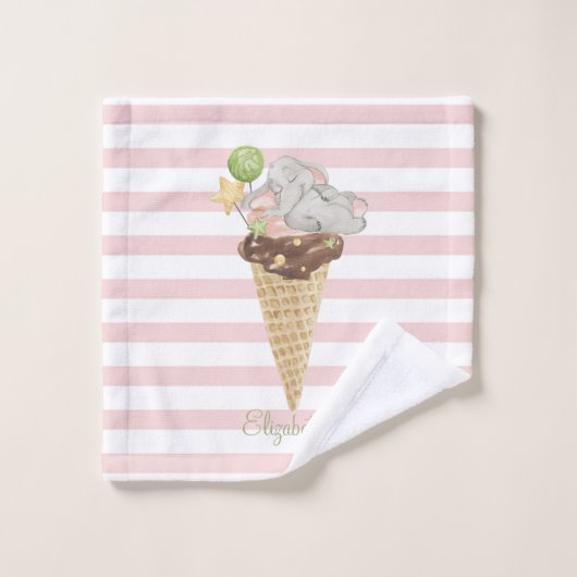 Ice crème Baby Elephant roze stripes Bad Handdoek (Wasdoekje)