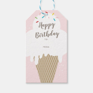 Ice crème cone blije verjaardag roze cadeau labels cadeaulabel