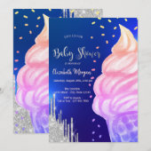 Ice crème Cone Confetti Royal Blue Baby shower Kaart (Voorkant / Achterkant)