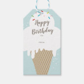 Ice crème cone happy jarig aqua blue gift labels cadeaulabel (Voorkant)