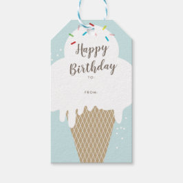 Ice crème cone happy jarig aqua blue gift labels cadeaulabel
