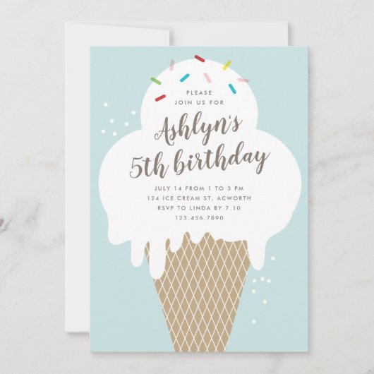 Ice crème cone kinder blue verjaardagsfeestje kaart (Voorkant)