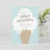 Ice crème cone kinder blue verjaardagsfeestje kaart (Staand voorkant)